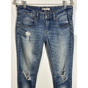 Free People Womens Blue Medium Wash Distressed Denim Skinny Jeans Size W 27